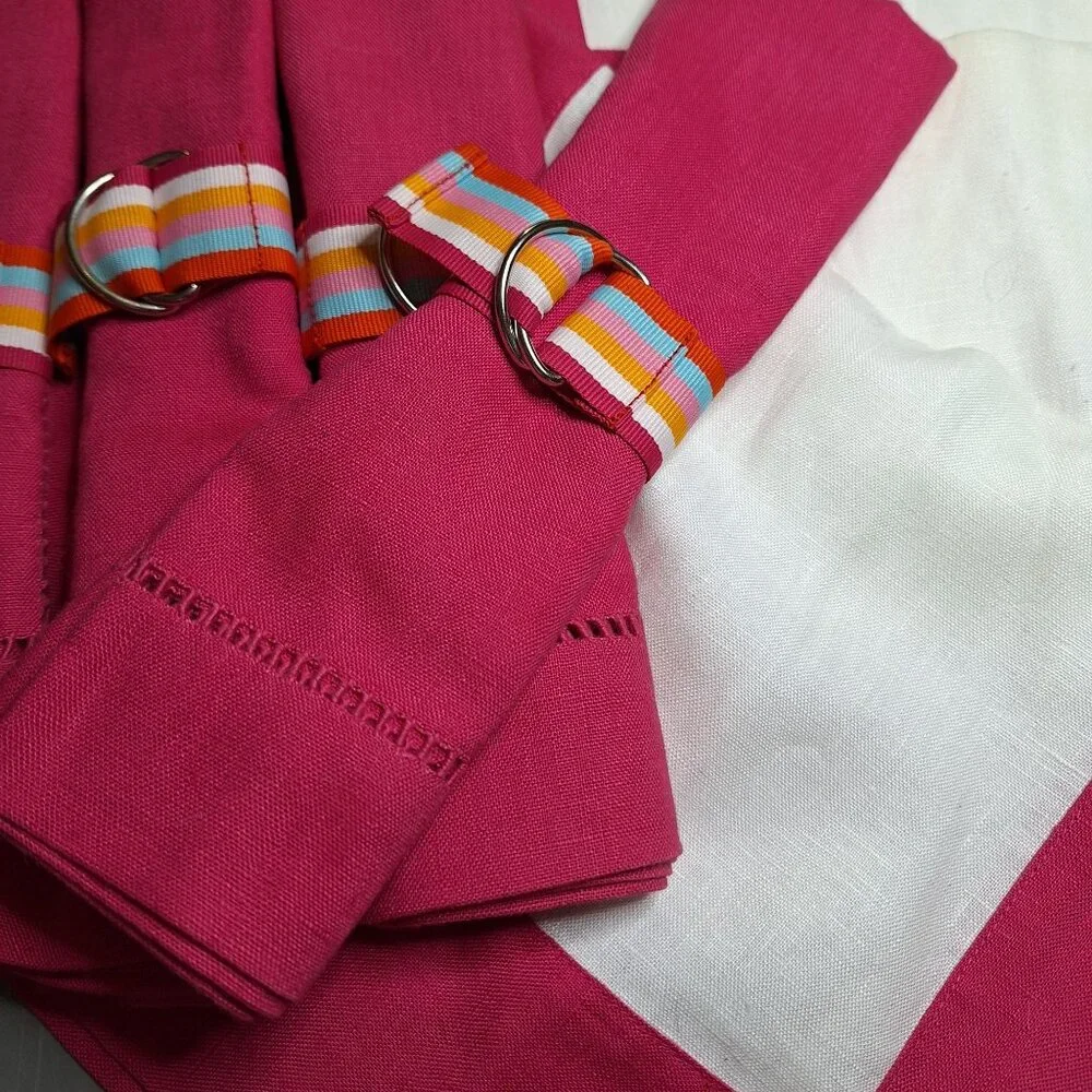 Pottary Barn Pink Napkin Placemat Set 4 Belt Rainbow‎ Ring Discolored Hot Bright